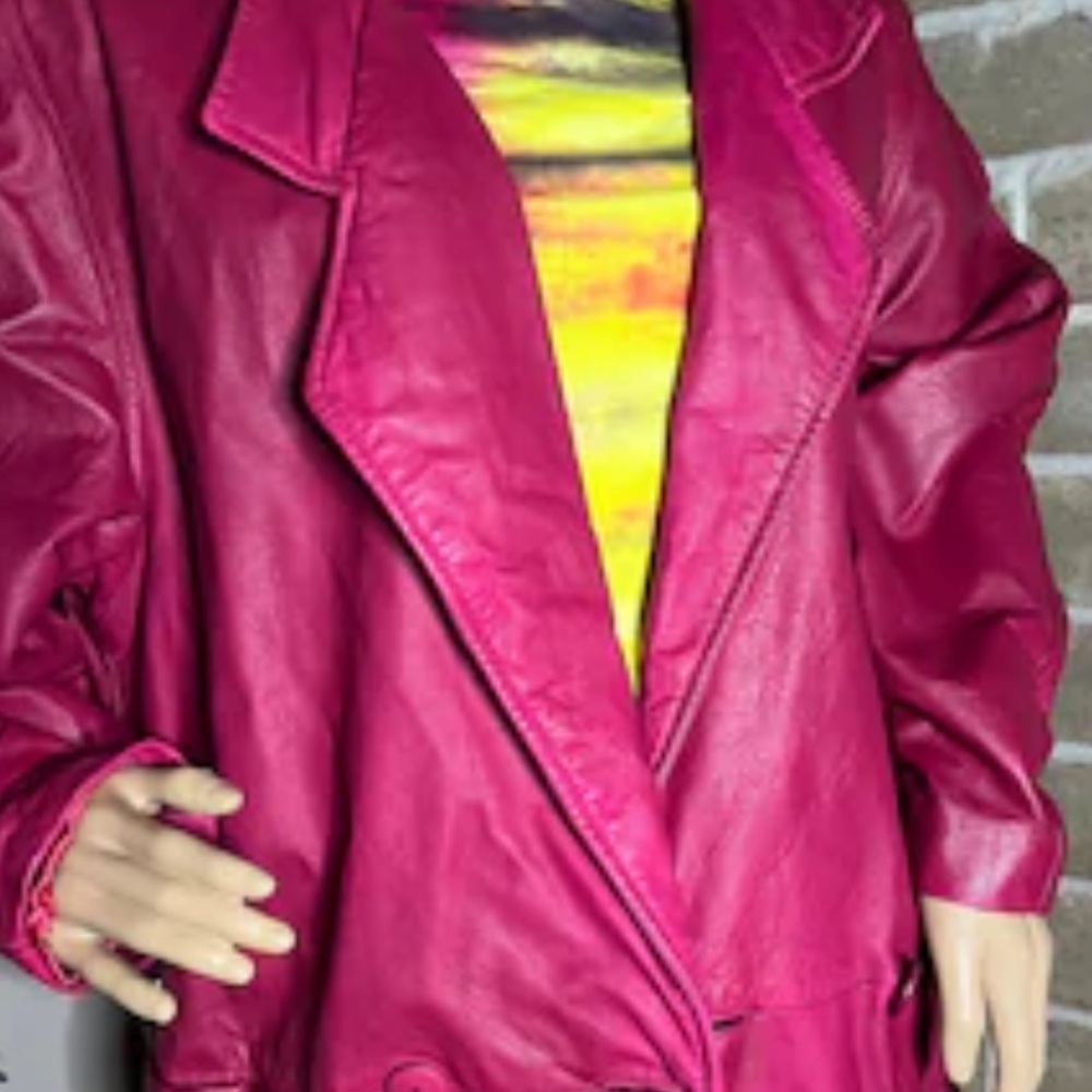 Vintage BETTINA 1980s Pink Leather Jacket Sz 16/36 Women
